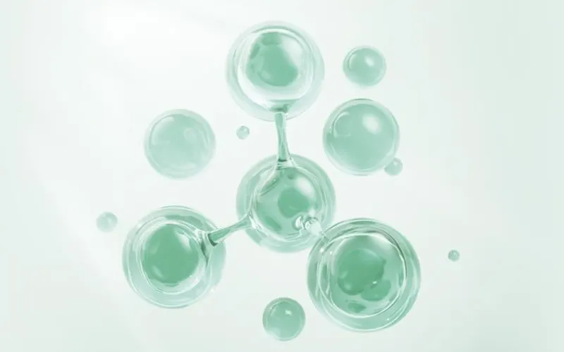 Mint green molecules representing Hydroflex IV drips