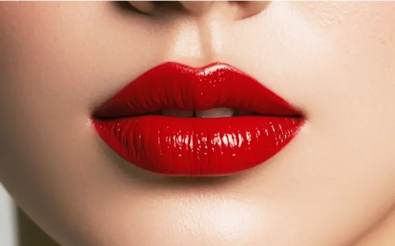 Close-up of full, defined lips after lip filler design