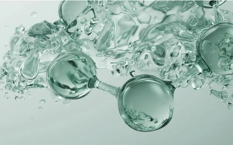 Glass molecular spheres representing hyaluronic acid scar filler